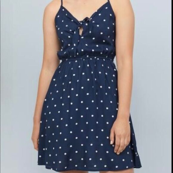H&M y2k tie front Dress Spagheti Strap slip summer sun beachy navy blue print 10 - Picture 3 of 13